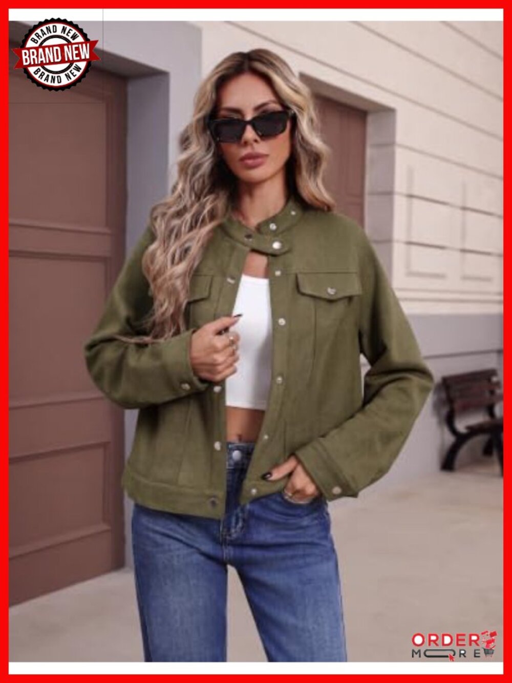 Faux Suede Cropped Jacket Snap Button Shacket - Picture 2 of 6